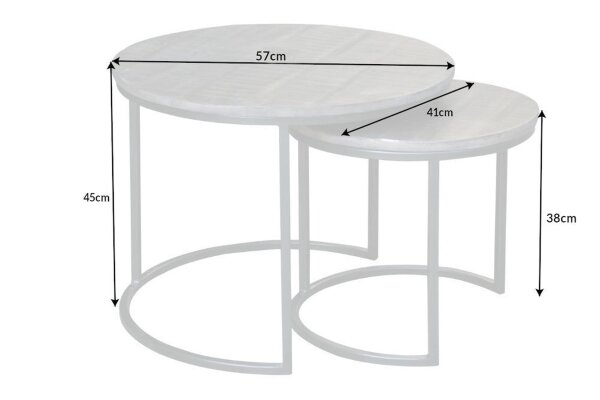 Set de 2 tables dappoint en bois de manguier et métal gris noir