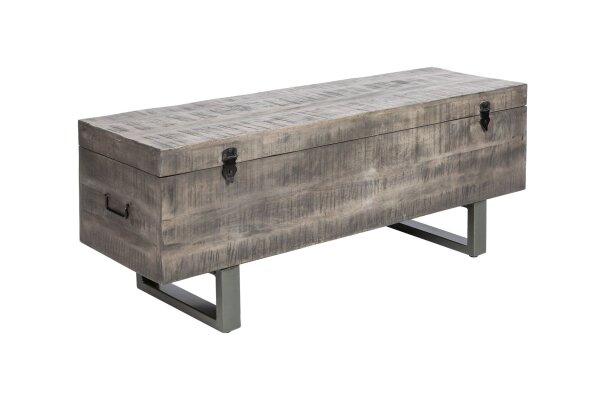 Banc coffre en bois dacacia métal gris noir 115x35 cm