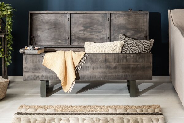 Banc coffre en bois dacacia métal gris noir 115x35 cm