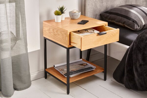Table de nuit avec tiroir Placage bois véritable Métal