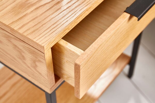 Table de nuit avec tiroir Placage bois véritable Métal