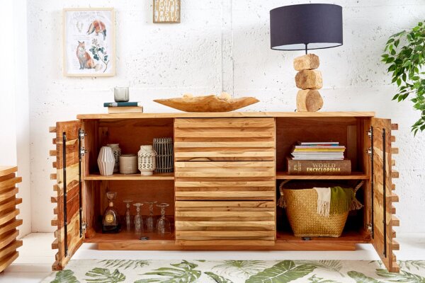 Buffet en bois largeur 160 cm H : 75 cm 3D Portes Moderne