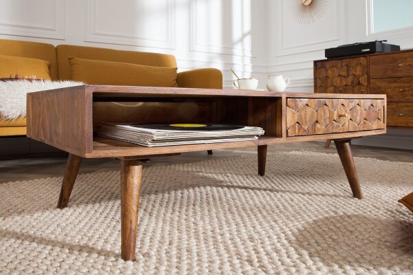 Table basse avec tiroir en bois de sheesham naturel 110x60 cm