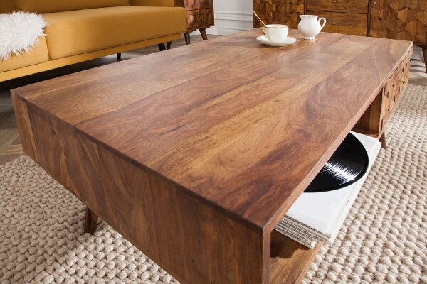 Table basse avec tiroir en bois de sheesham naturel 110x60 cm