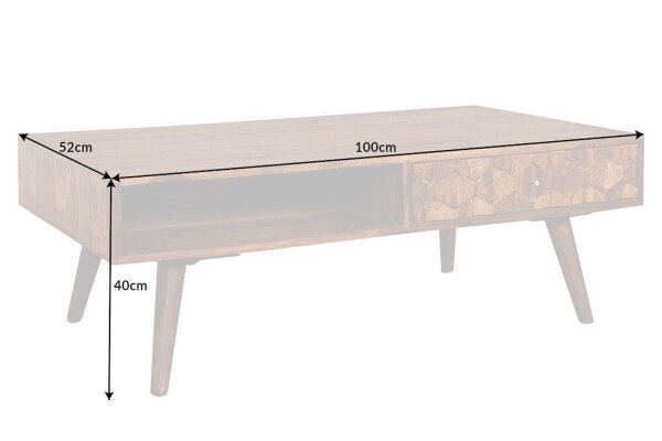 Table basse avec tiroir en bois de sheesham naturel 110x60 cm