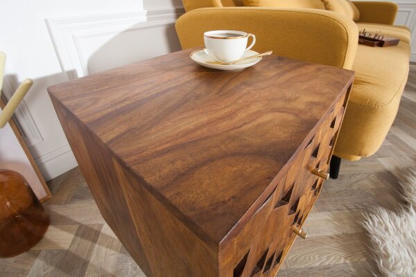 Table de chevet avec tiroir en bois de sheesham naturel 40x35 cm