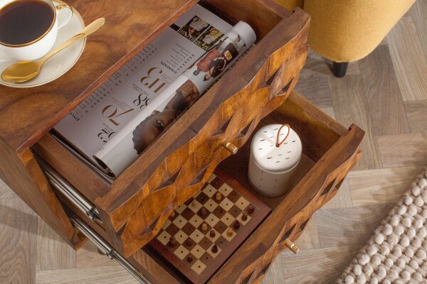 Table de chevet avec tiroir en bois de sheesham naturel 40x35 cm