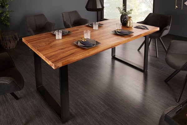 Table de salle à manger bois de sheesham métal 160 x 90 cm piétement traîneau