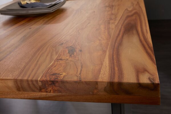 Table de salle à manger bois de sheesham métal 160 x 90 cm piétement traîneau