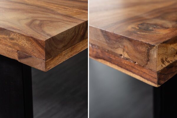 Table de salle à manger bois de sheesham métal 160 x 90 cm piétement traîneau