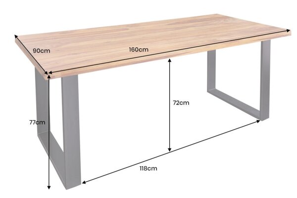 Table de salle à manger bois de sheesham métal 160 x 90 cm piétement traîneau