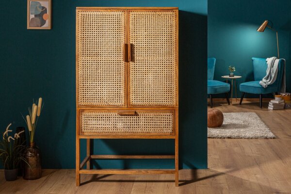 Highboard bambou manguier H : 140 cm tressage viennois Boho