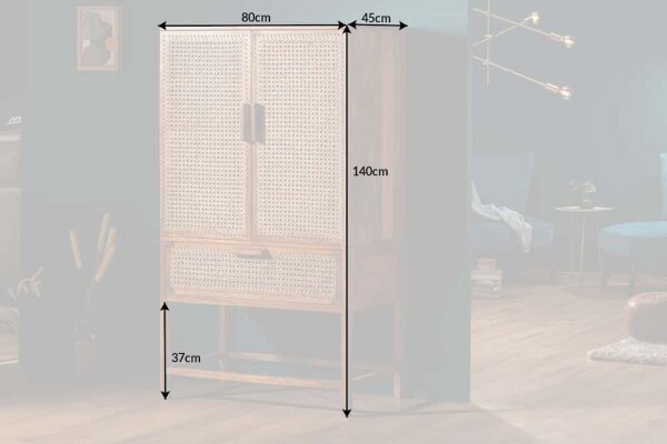 Highboard bambou manguier H : 140 cm tressage viennois Boho