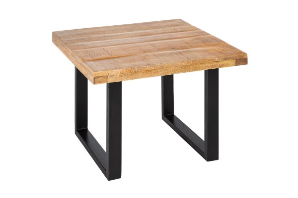 Table basse mangue bois métal 60 x 60 cm piètement traîneau