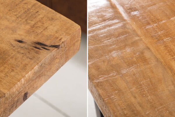 Table basse mangue bois métal 60 x 60 cm piètement traîneau