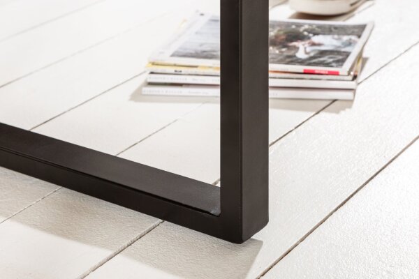 Table basse mangue bois métal 60 x 60 cm piètement traîneau