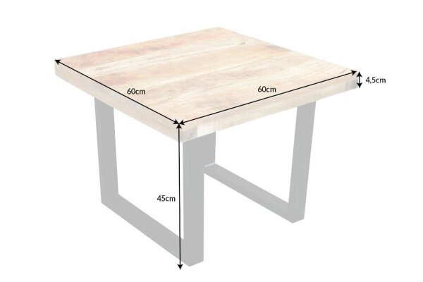 Table basse mangue bois métal 60 x 60 cm piètement traîneau