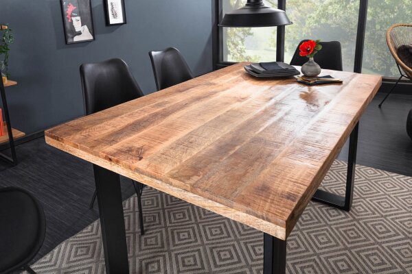 Table de salle à manger mangue bois métal 120 x 80 cm piétement traîneau