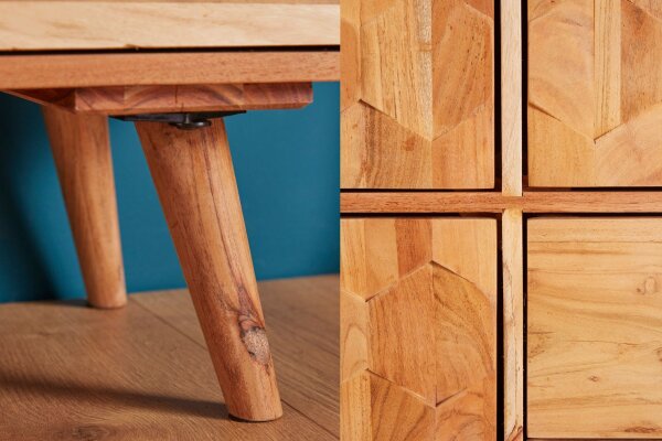 Highboard bois acacia 118 x 140 cm façade 3D tiroirs portes