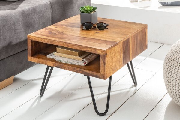 Table dappoint bois de sheesham métal 45 x 35 cm