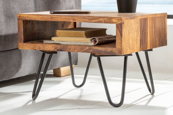 Table dappoint bois de sheesham métal 45 x 35 cm