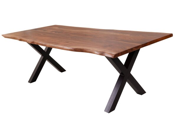 Table de salle à manger en bois de sheesham et métal, bord darbre 180 x 90 cm