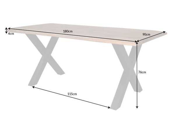 Table de salle à manger en bois de sheesham et métal, bord darbre 180 x 90 cm