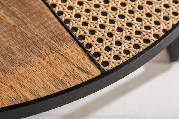 Table basse 2 pièces rotin mangue bois métal rond