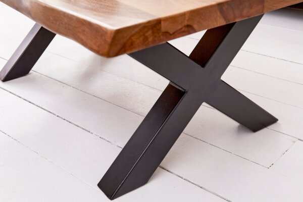 Table basse en bois de sheesham et métal, bord darbre 110x60 cm