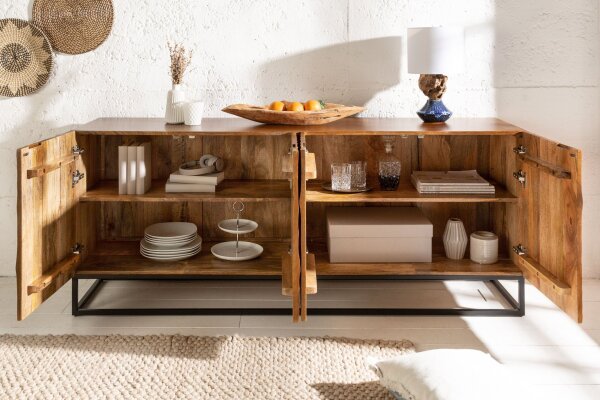Buffet bois de manguier métal 177 x 76 cm fait main