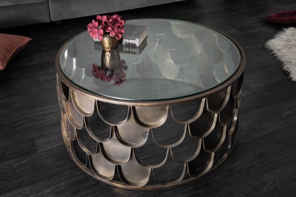 Table basse en verre trempé métal en laiton antique 60x60 cm