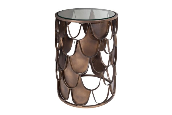 Table dappoint verre dur métal en laiton antique 40x40 cm