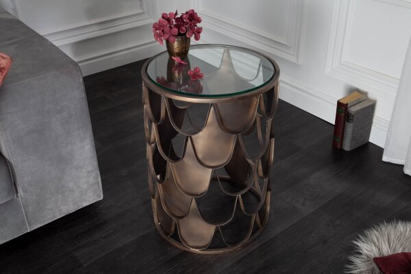 Table dappoint verre dur métal en laiton antique 40x40 cm