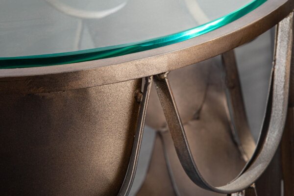Table dappoint verre dur métal en laiton antique 40x40 cm