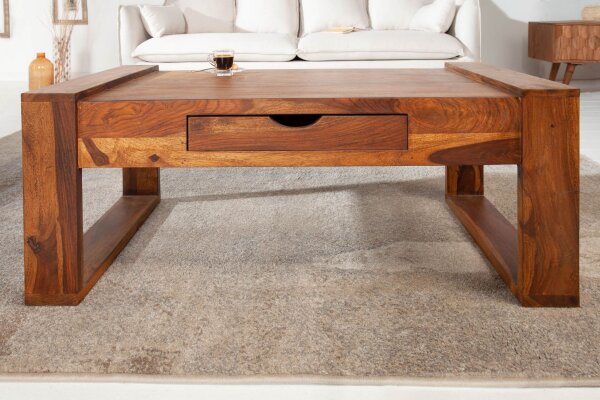 Table basse avec tiroir en bois de sheesham naturel 100x50 cm