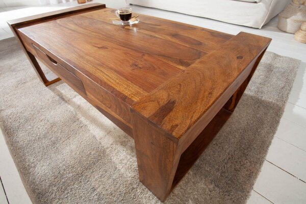 Table basse avec tiroir en bois de sheesham naturel 100x50 cm