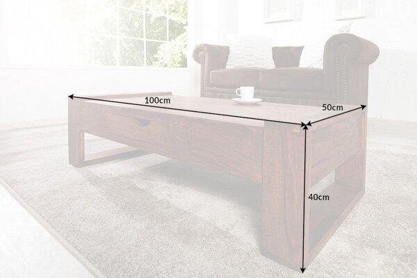Table basse avec tiroir en bois de sheesham naturel 100x50 cm