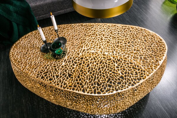 Table basse en métal doré 122 x 122 cm artisanale