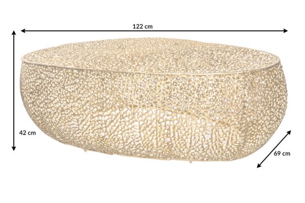 Table basse en métal doré 122 x 122 cm artisanale