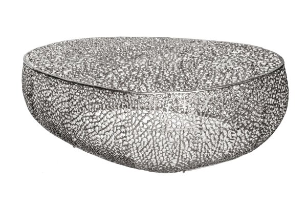 Table basse en métal argenté 122 x 122 cm artisanale