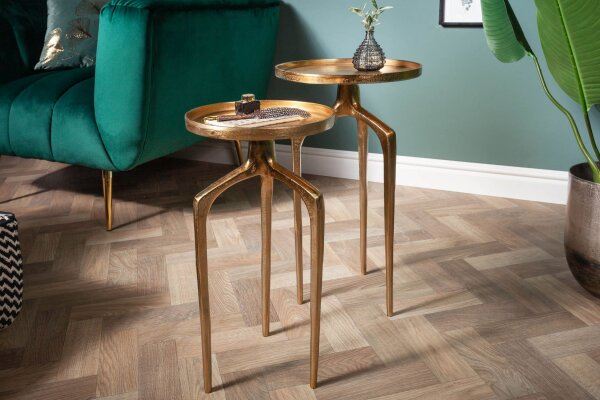 Set de 2 tables dappoint en métal doré rond fait main