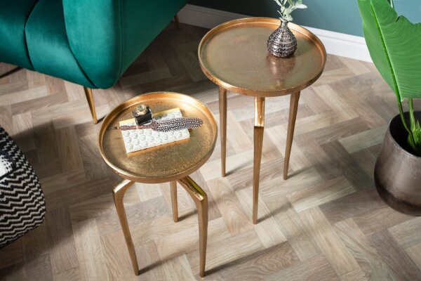 Set de 2 tables dappoint en métal doré rond fait main