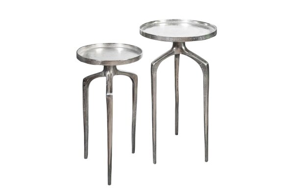 Set de 2 tables dappoint rondes en métal argenté fait main