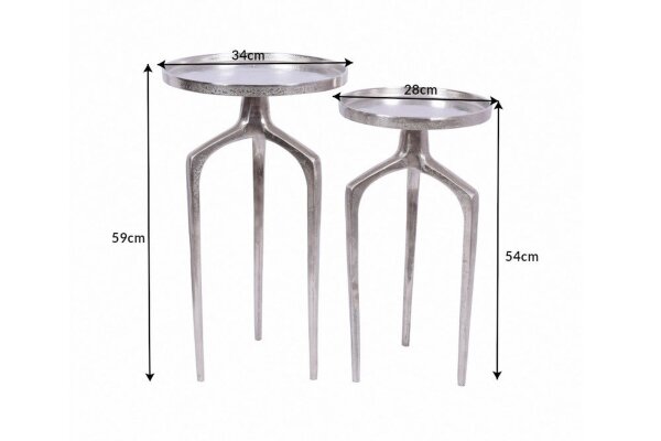 Set de 2 tables dappoint rondes en métal argenté fait main