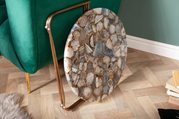 Table basse agate métal ronde Ø 62 cm artisanale