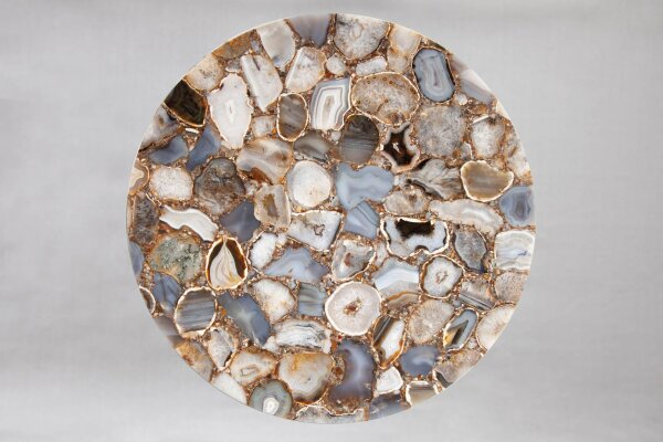 Table basse agate métal ronde Ø 62 cm artisanale