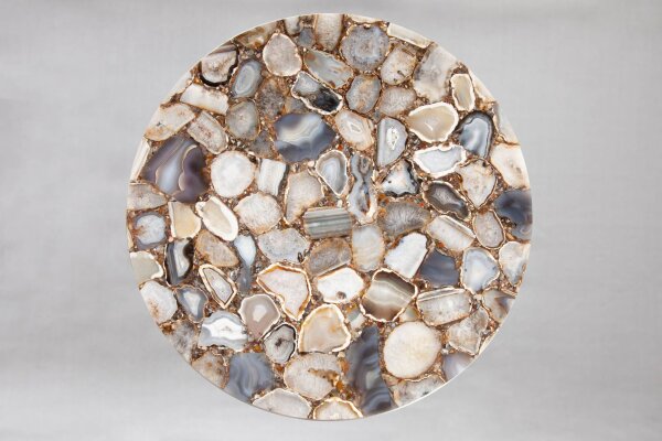 Table basse agate métal ronde Ø 62 cm artisanale