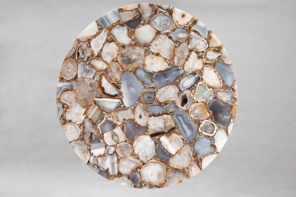 Table basse agate métal ronde Ø 62 cm artisanale