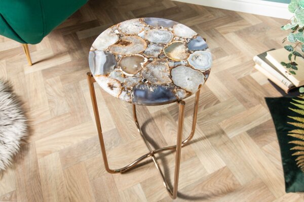 Table dappoint agate métal multicolore or 35x35 cm