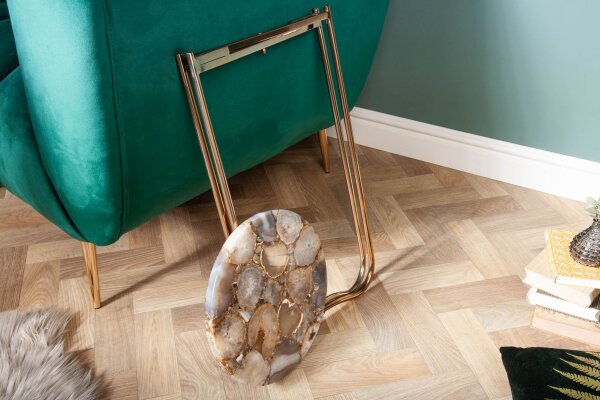 Table dappoint agate métal multicolore or 35x35 cm
